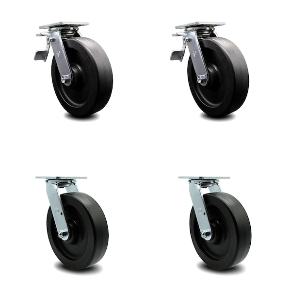 8 Inch Polyolefin Swivel Caster Set with Ball Bearing 2 Total Lock Brake SCC